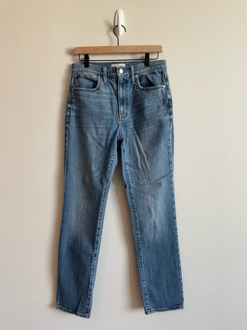Madewell The High-Rise Slim Boyjean Straight-Leg Denim in Medium Blue Wash | 27